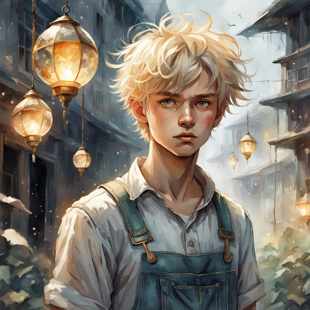 Schoolboy in Dreamy Watercolor Fantasy Illustration