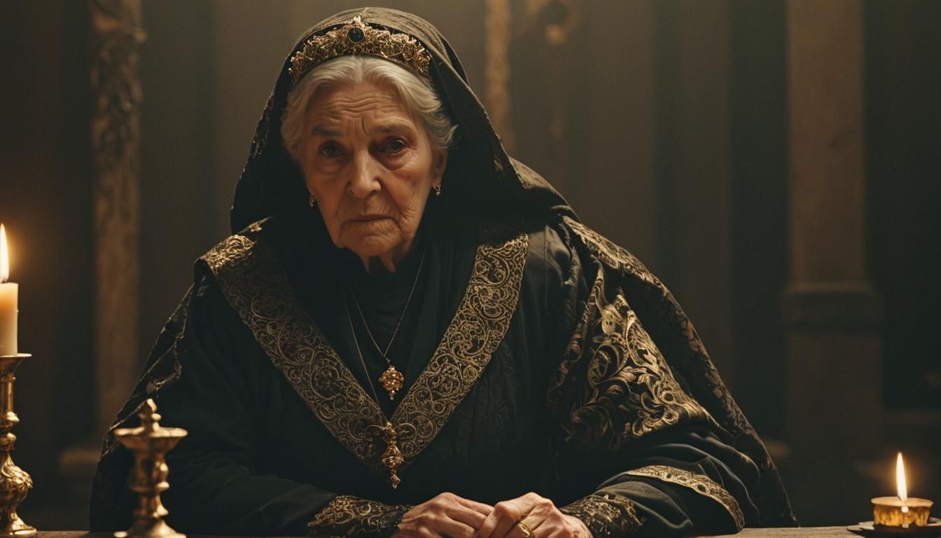 Queenly Woman with Sacred Dagger in Golden Light