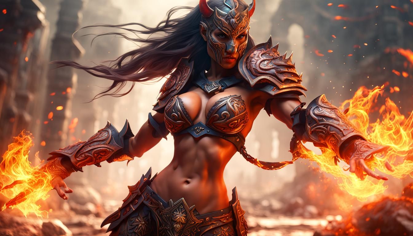 Fierce Gorean Princess Warrior in Detailed Fantasy Art