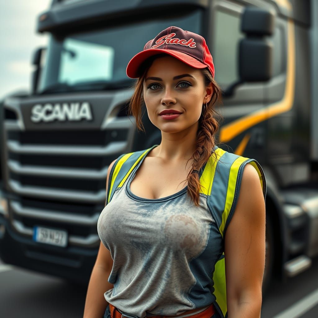 Woman Truck Driver Portrait in Photorealistic Style