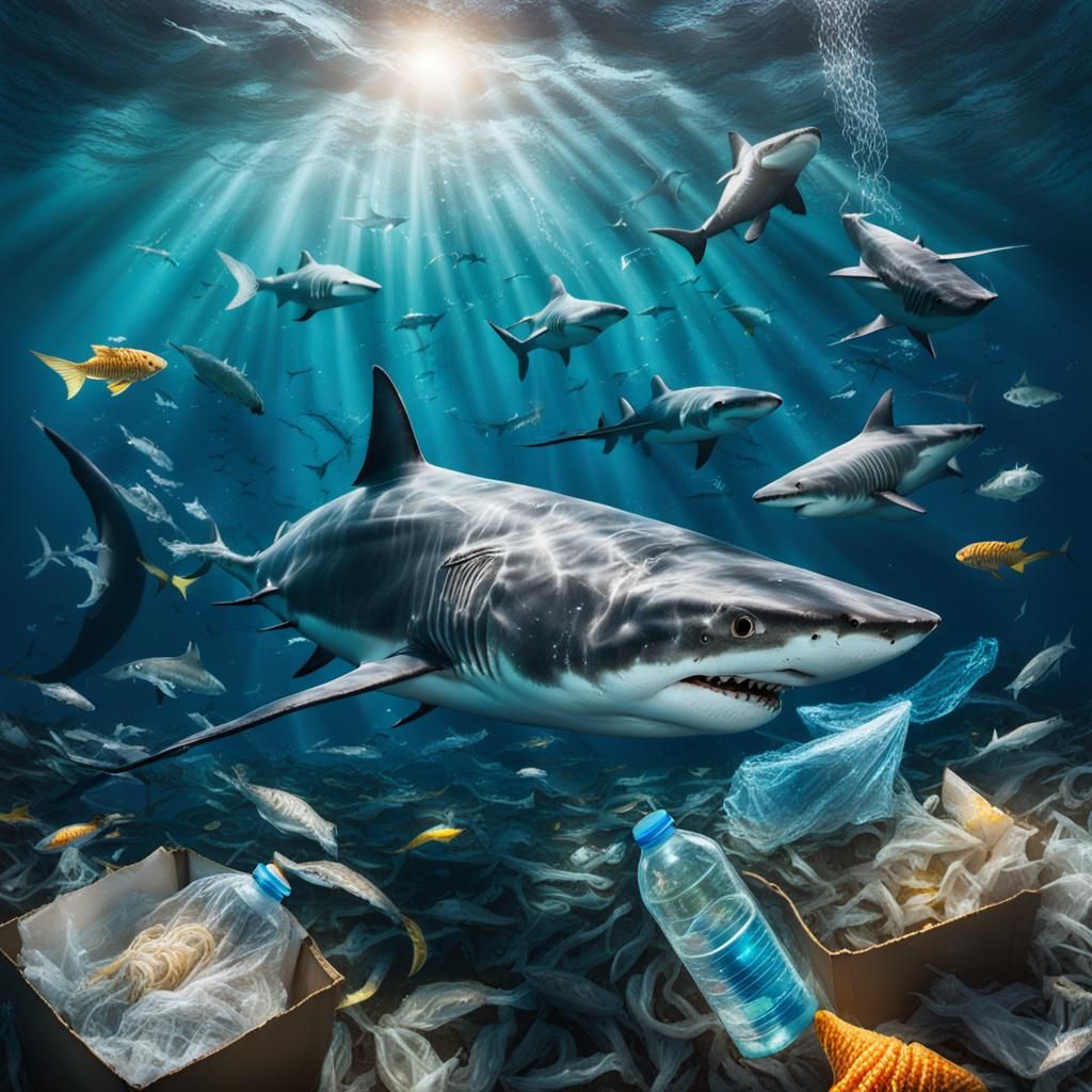 Shark Trapped in Ocean Plastic Waste