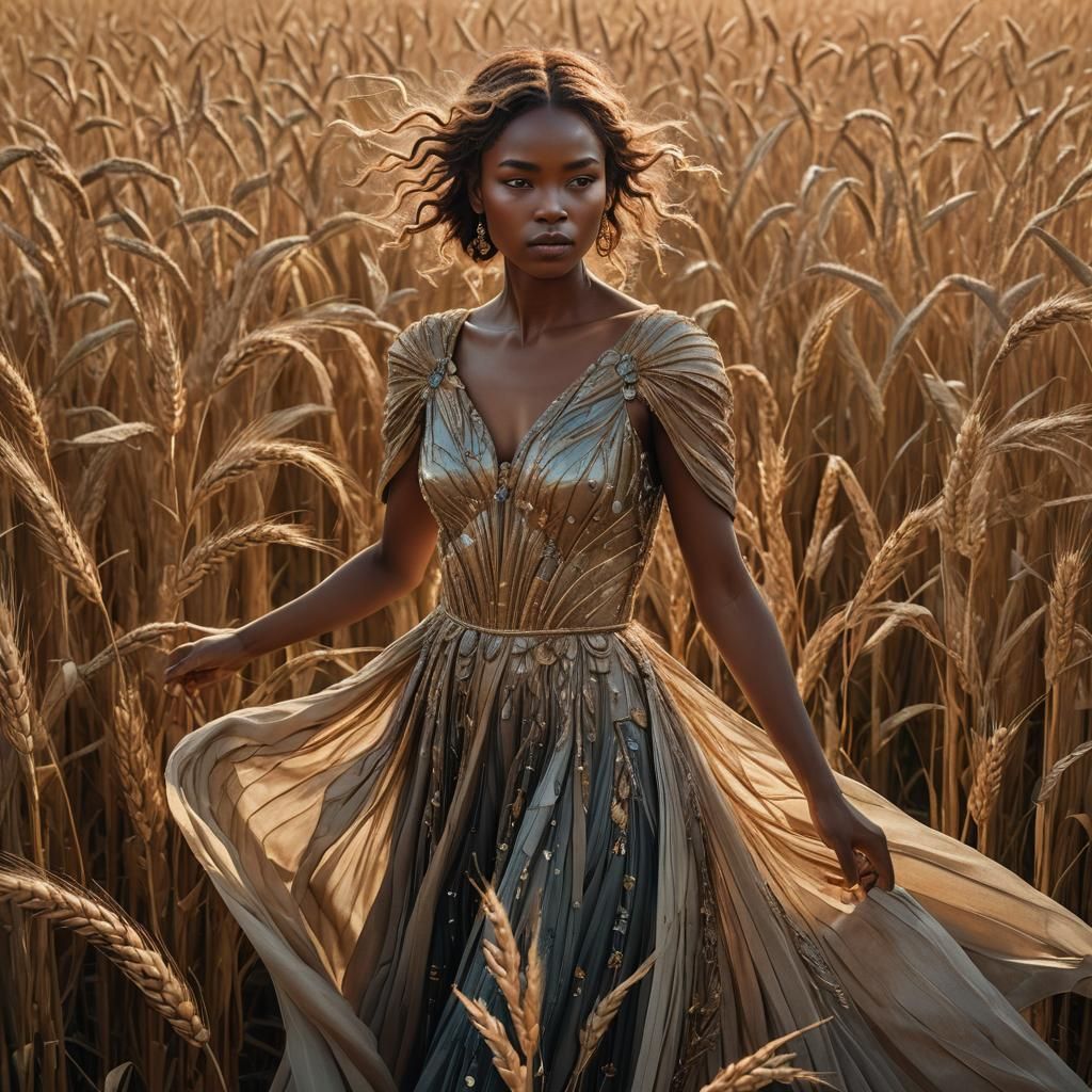 Model in Wheat Field at Golden Hour