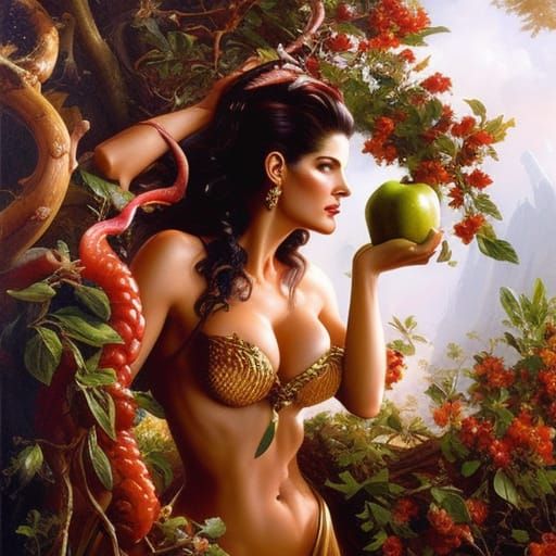 Stephanie Seymour as Eve in Eden: Oil Painting