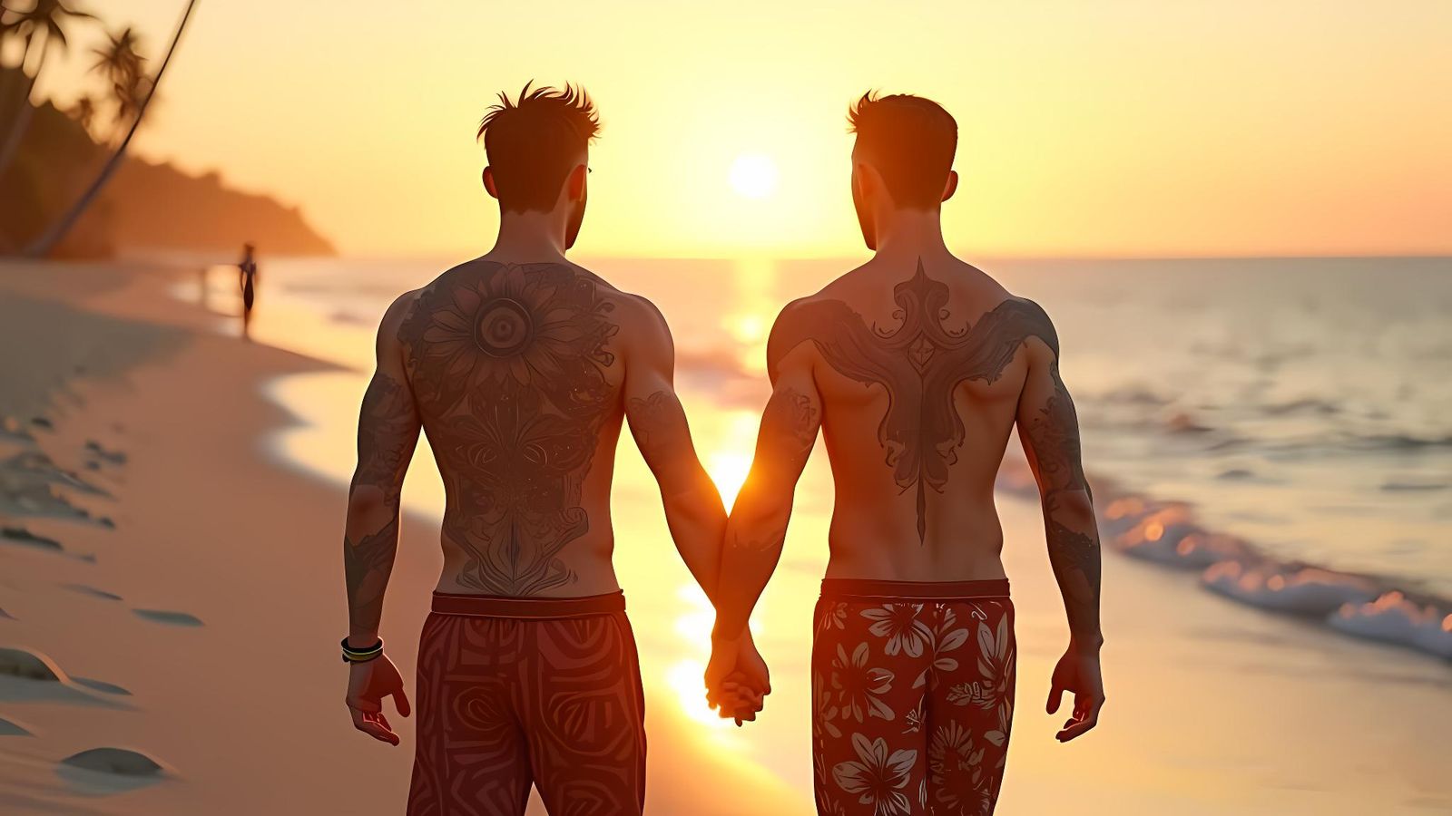 Twin Brothers with Polynesian Tattoos at Sunrise