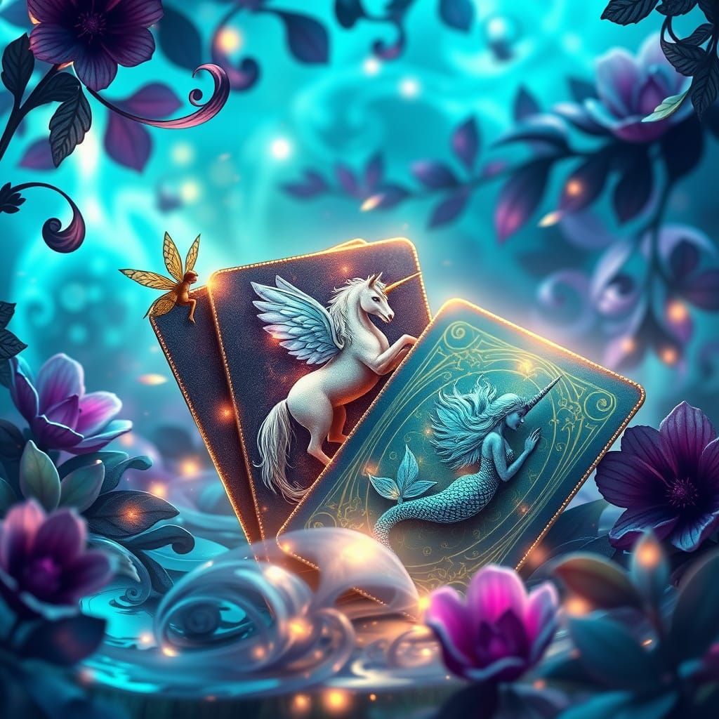Whimsical Fantasy Cards in a Dreamlike Realm