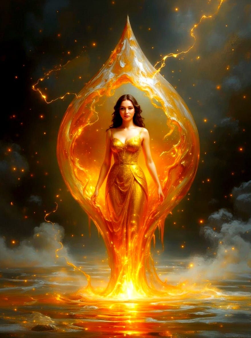 Woman of Honey in Amber Droplet