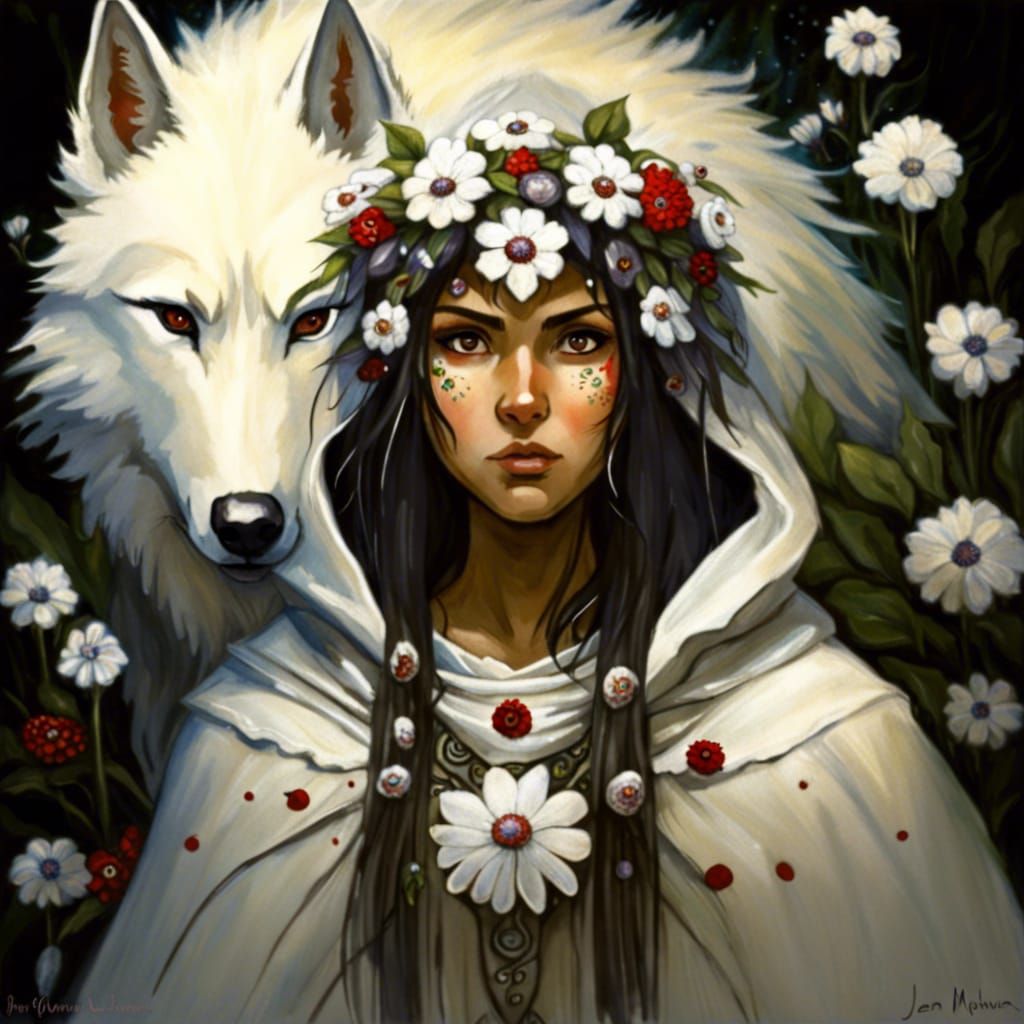 Fantasy Warrior Princess Surrounded by Magic Flowers