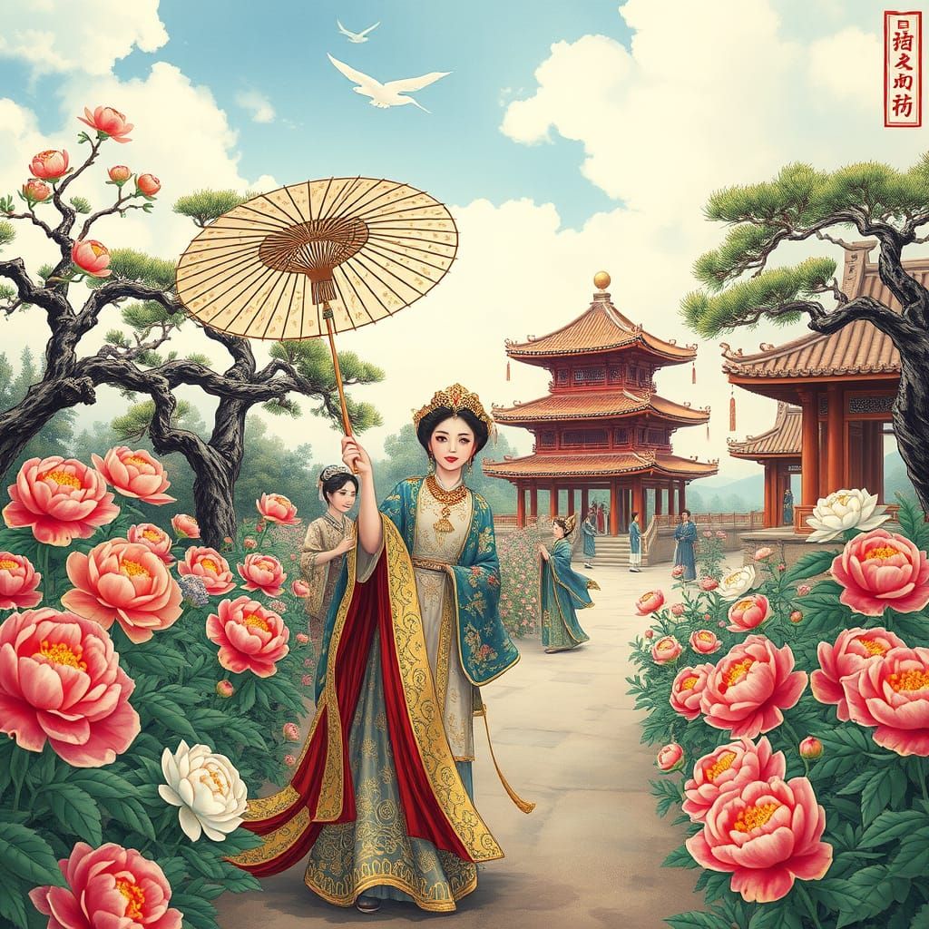 Empress in Imperial Peony Garden: Lavish Ming Dynasty-Inspir...