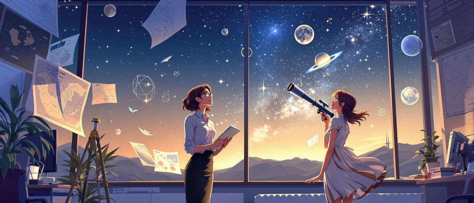 Office Secretary Turns Astronomer in Anime Style