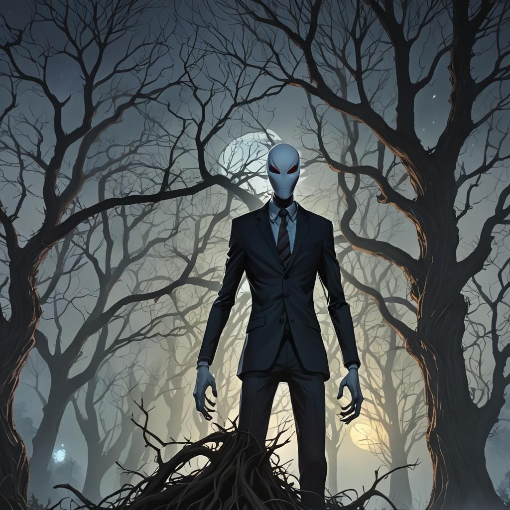 Slenderman Lurking in Anime Style 3D Art
