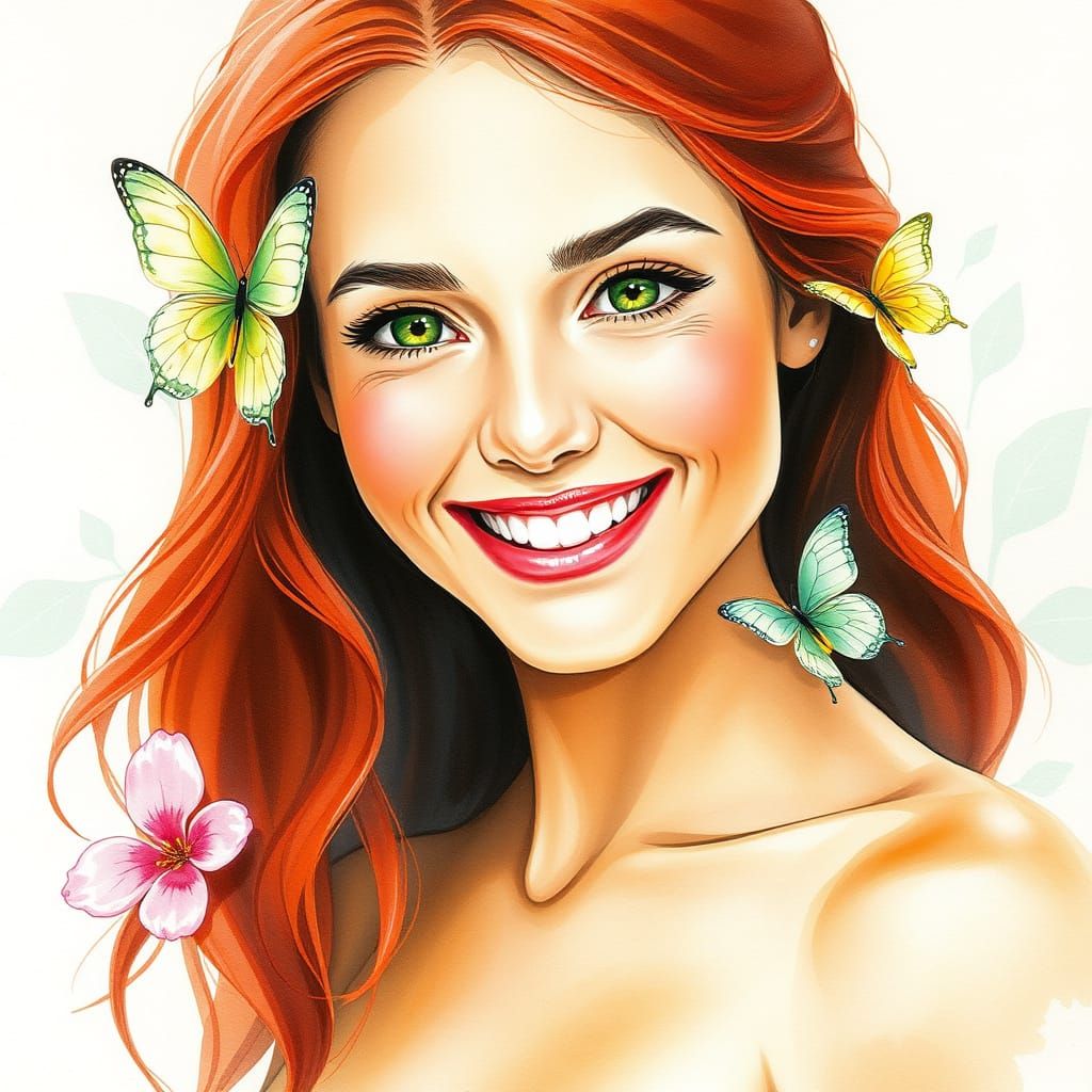 Woman Made of Butterflies and Flowers in Watercolor