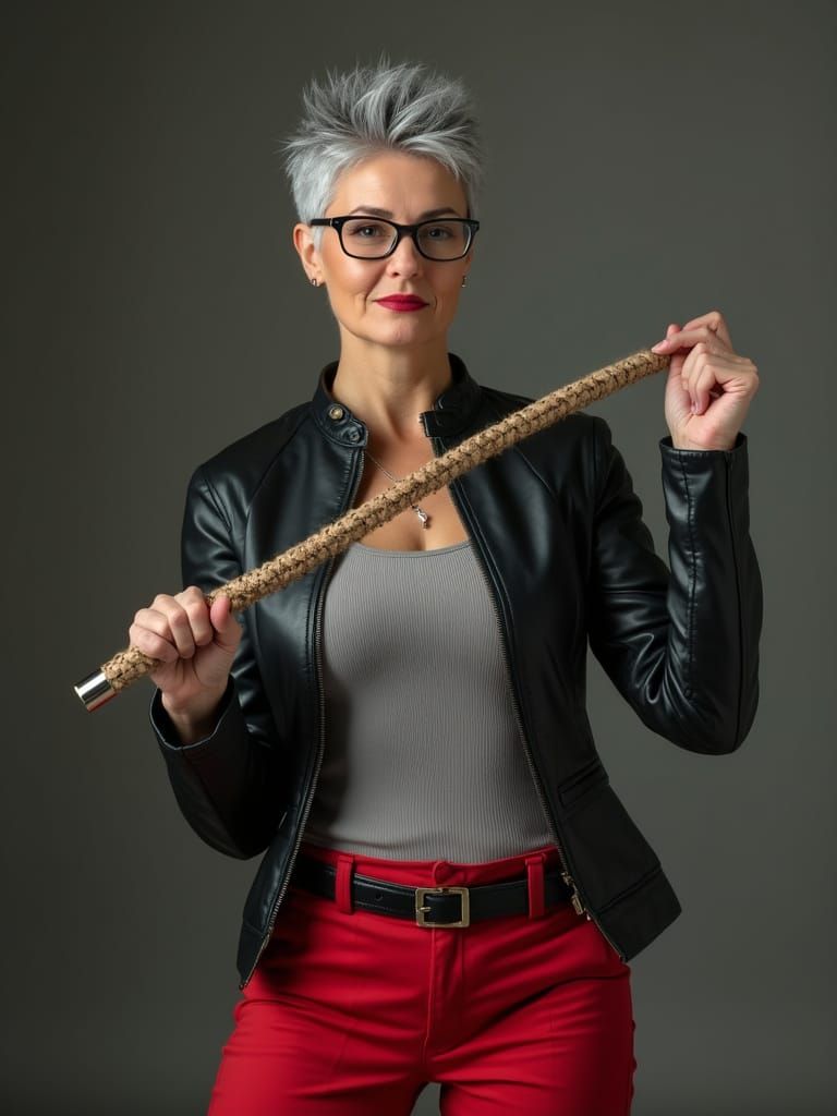 Elegant Woman Portrait with Bullwhip in Realistic Style