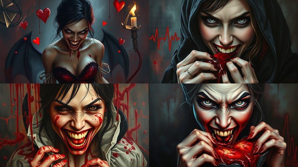 Female Vampire's Carnal Delight in Hyperrealistic Acrylic
