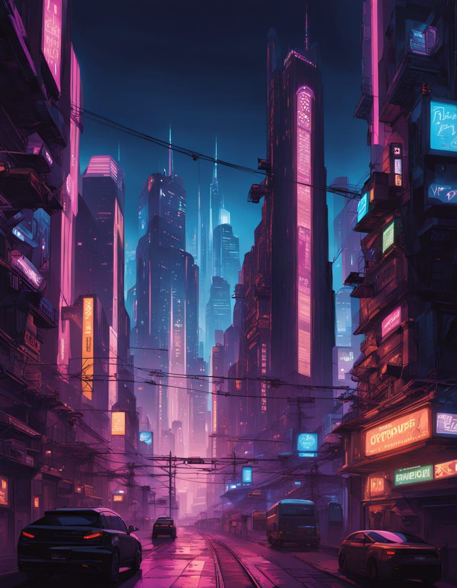 Dazzling Cyberpunk Cityscape at Night