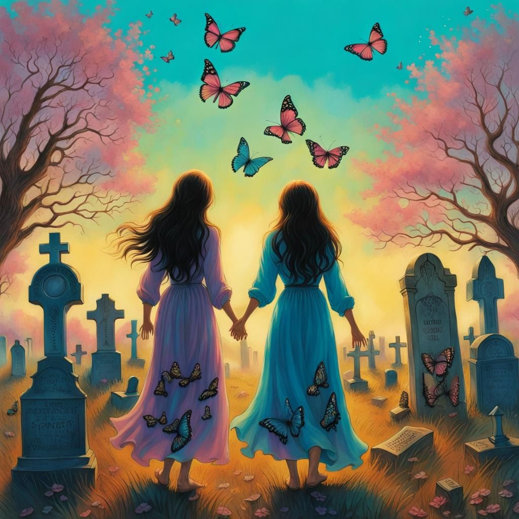 Pastelgoth Girls Dancing with Bones in Cemetery