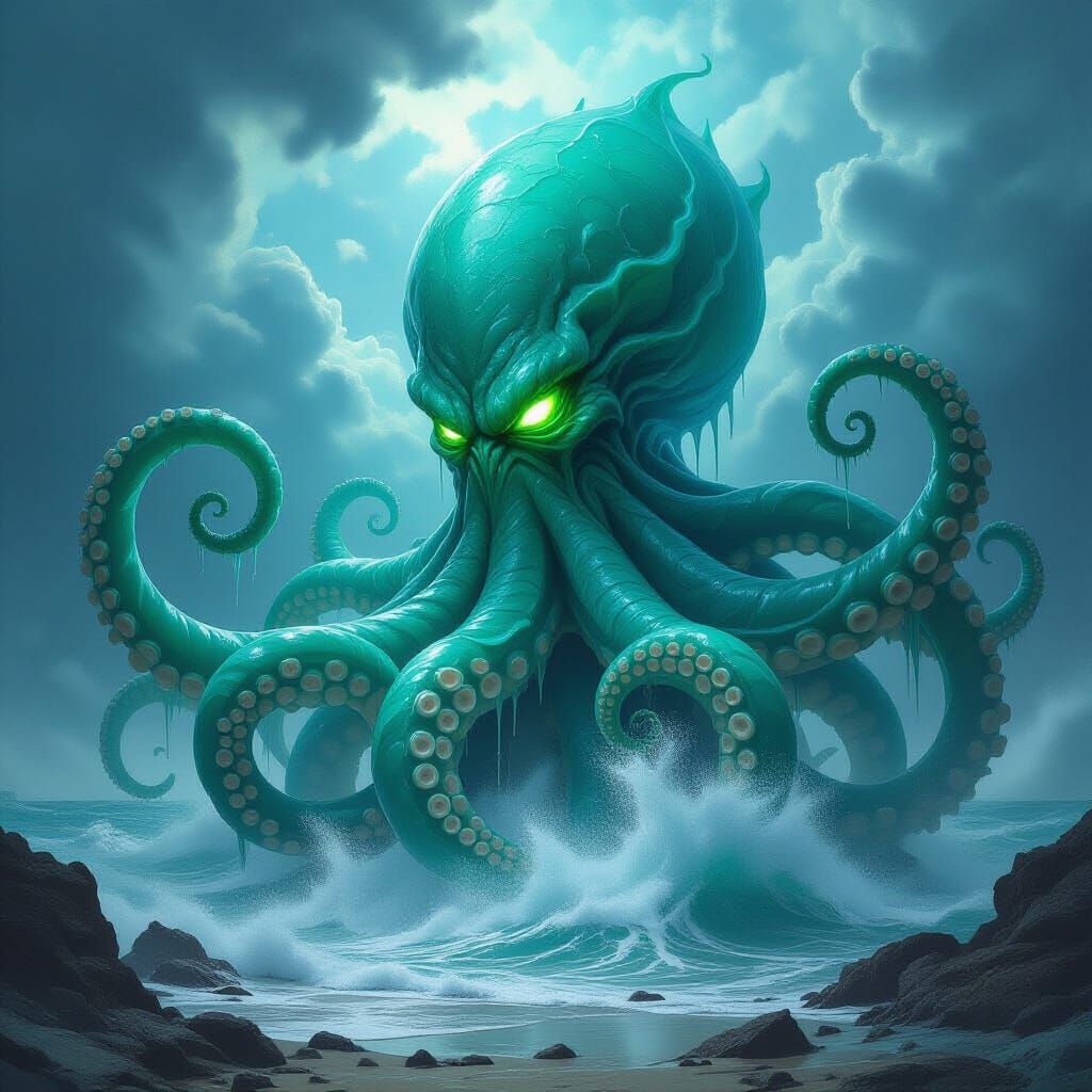 Majestic Kraken Erupts From Stormy Sea in Liquid Form