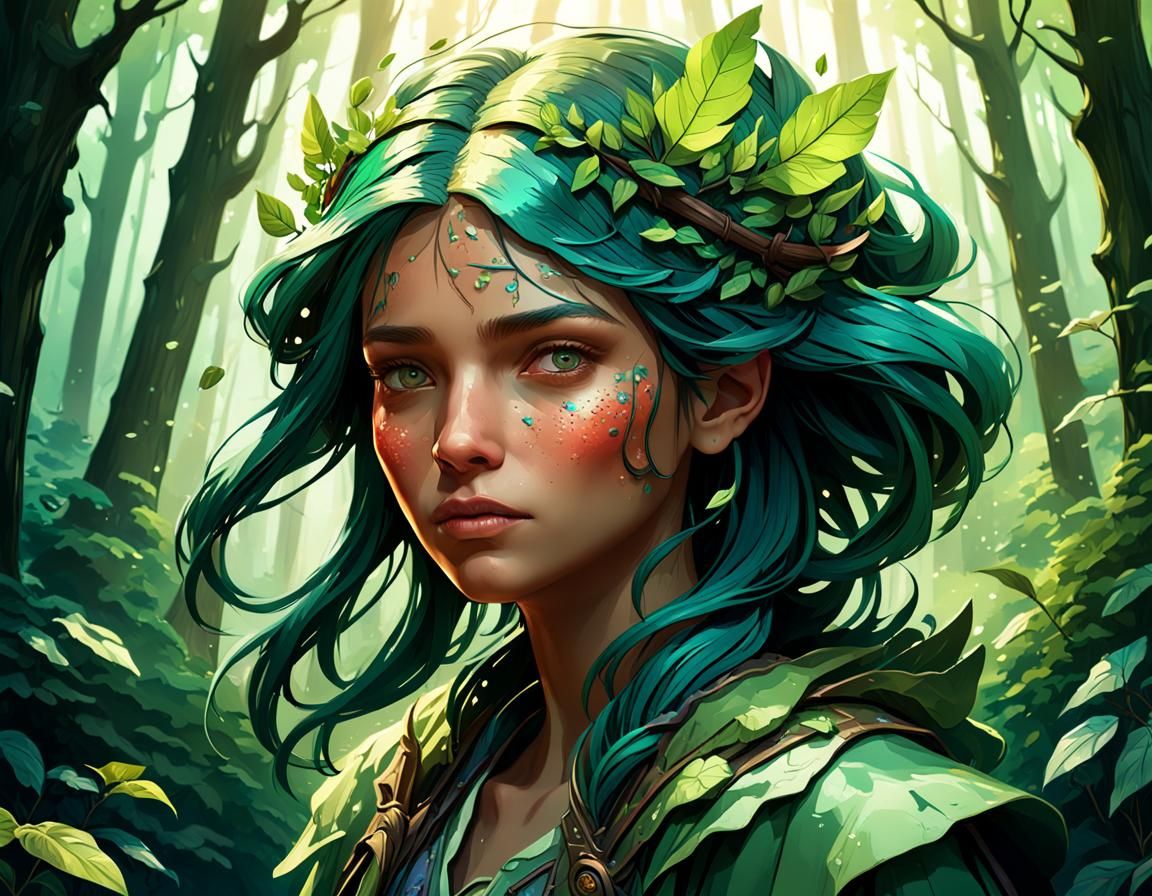 Detailed Forest Portrait in Art Nouveau Style
