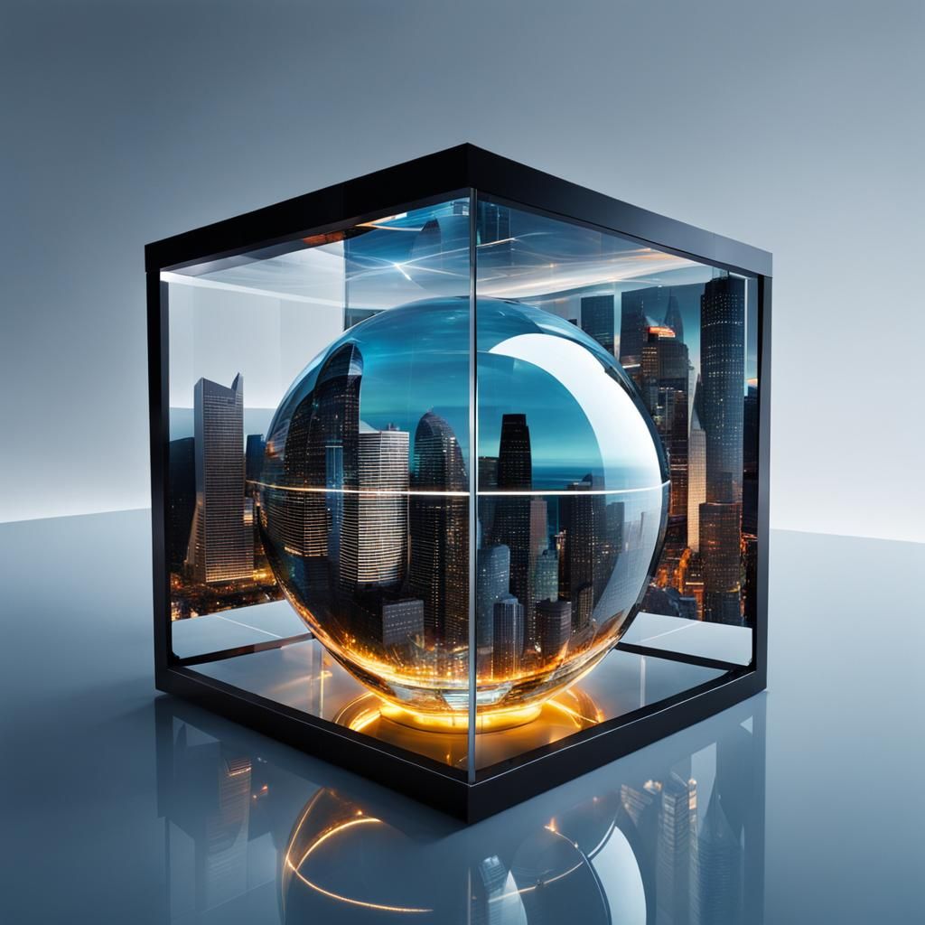 Futuristic World Encased in Glass Cube