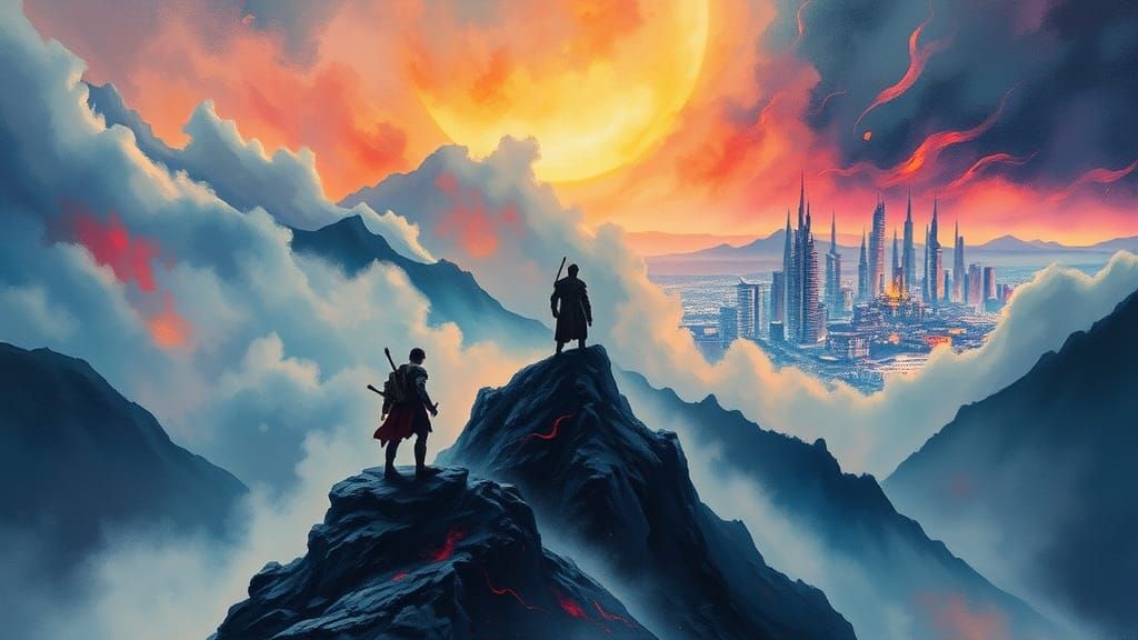 Mystical Warrior on Sci-Fi Mountain in Heavy Metal Style