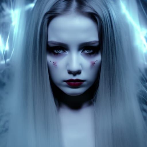 Creepy Glitch Effect Horror Girl with Doll