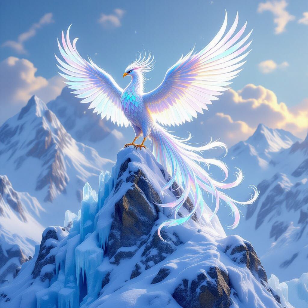Glass Phoenix on Crystal Mountain Peak Fantasy Art