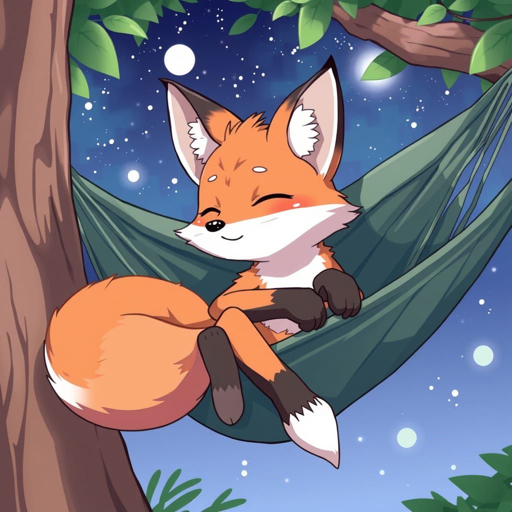 Anime Fox Relaxing in a Hammock