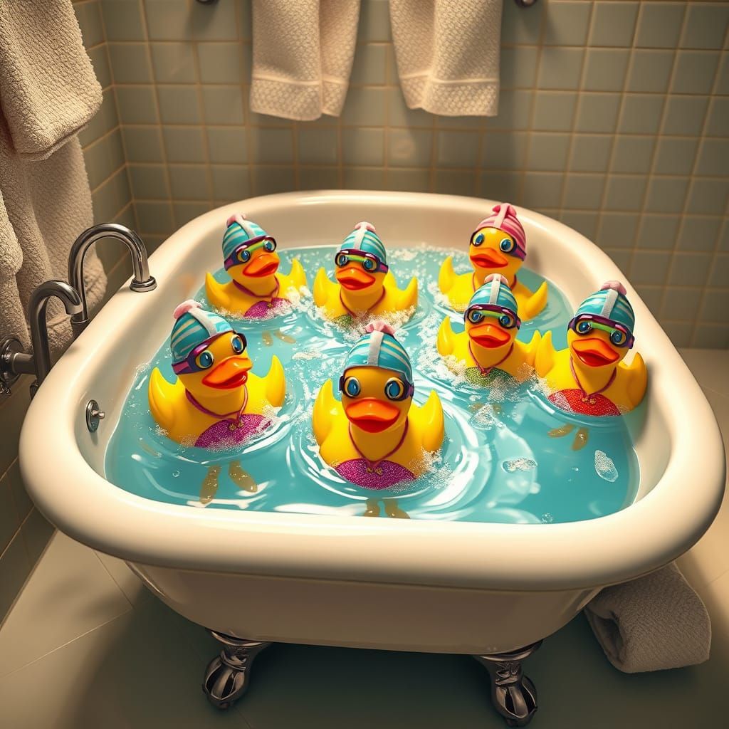 Rubber Ducks Synchronized Swimming: A Pop Surrealist Vision