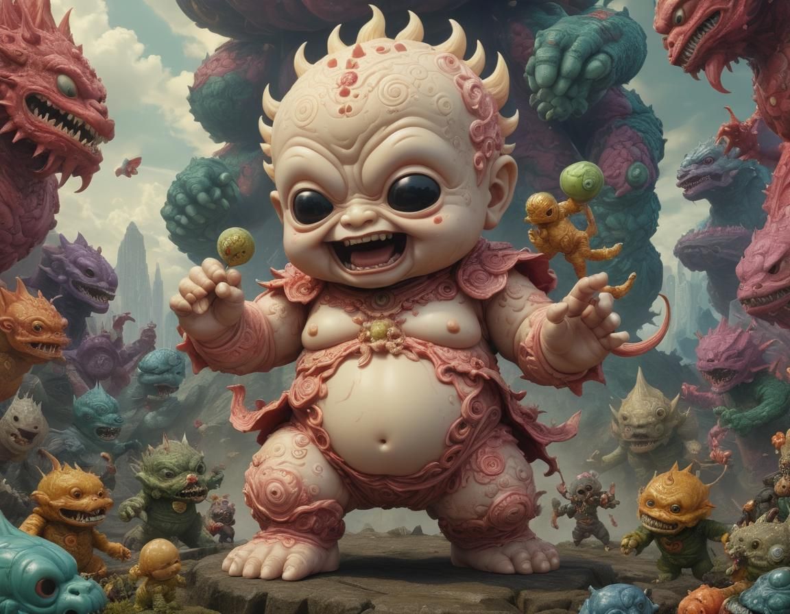 Kewpie Kodama vs Kaiju Colossus in Arcane Style