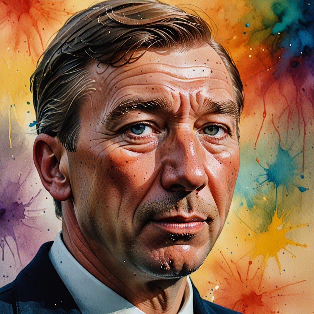 Hergé Portrait in Watercolor Impasto Technique