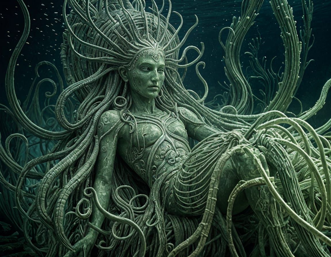 Underwater Ancient God in Green Hue