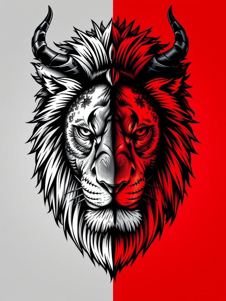 Black and red horny lion