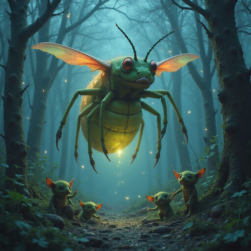 Bioluminescent Insect in Alien Swamp, Digital Matte Painting