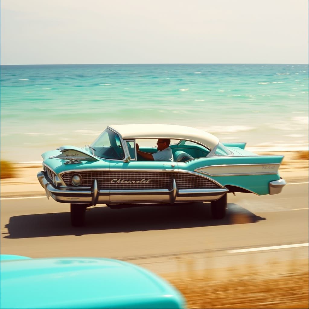 Classic 1957 Chevy on a Turquoise Beach