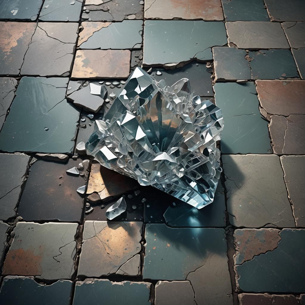 Translucent Crystal Shard on Battered Tile Floor
