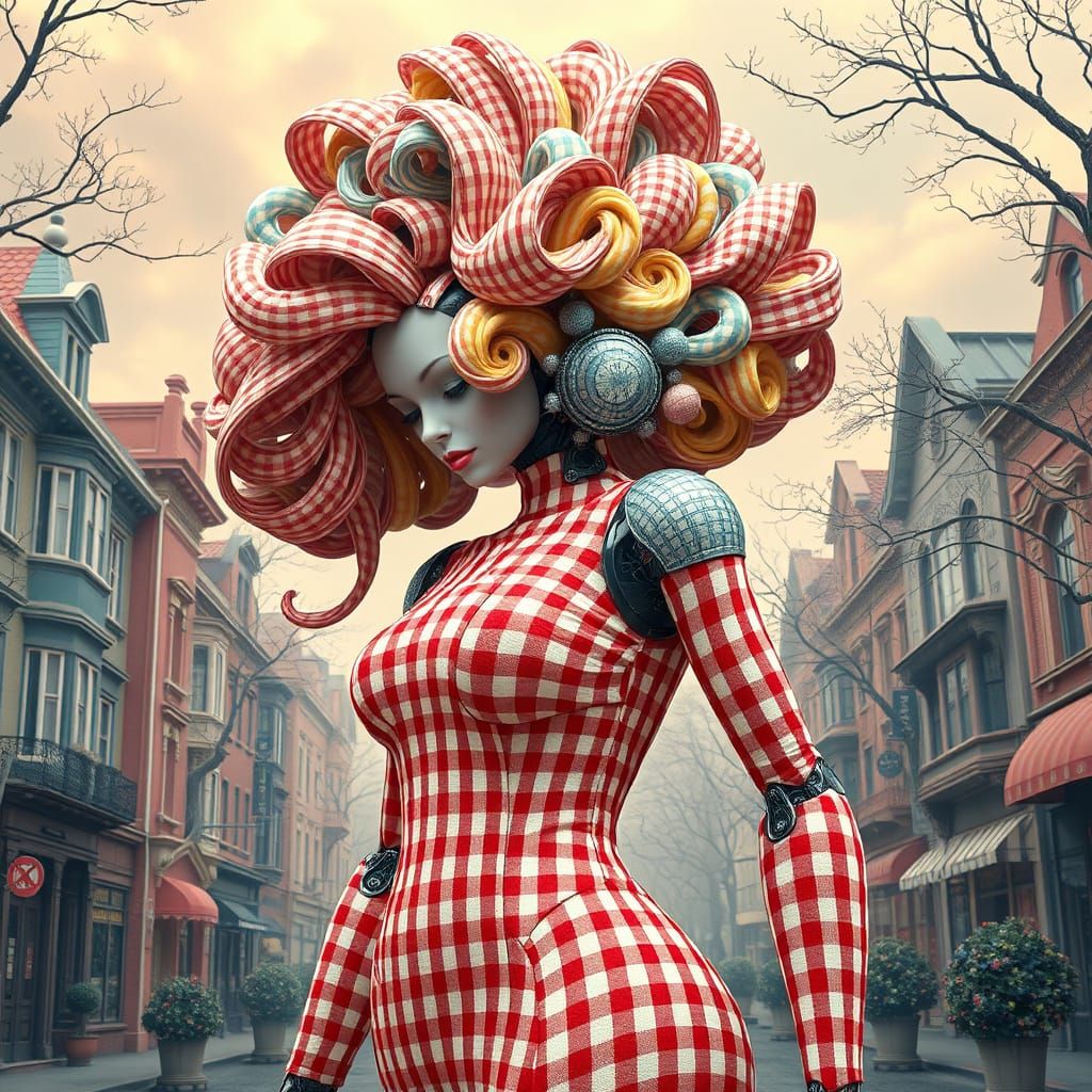 Gingham Goddess in a Surreal 1950s World