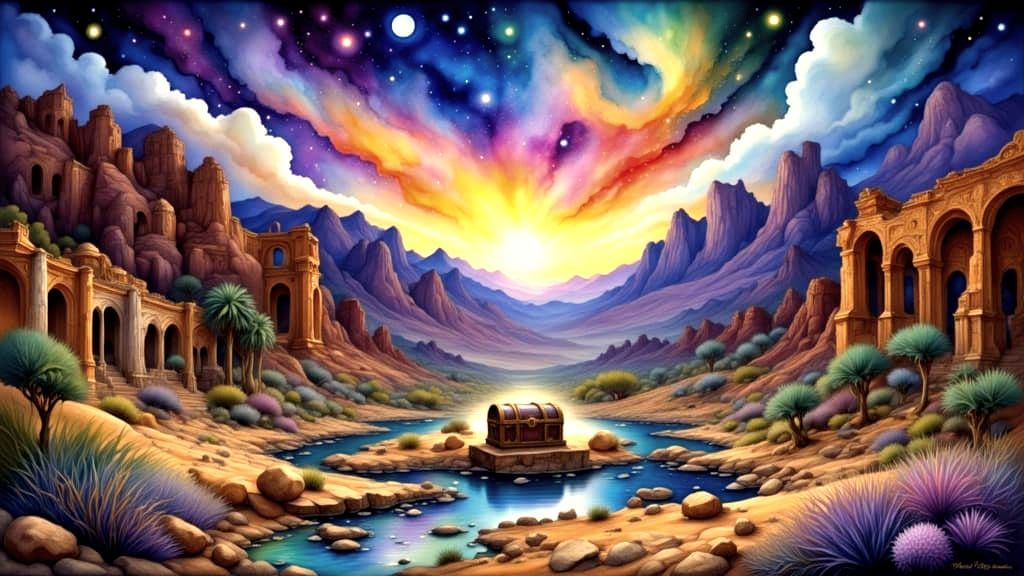 Majestic Desert Oasis at Twilight Oil Painting