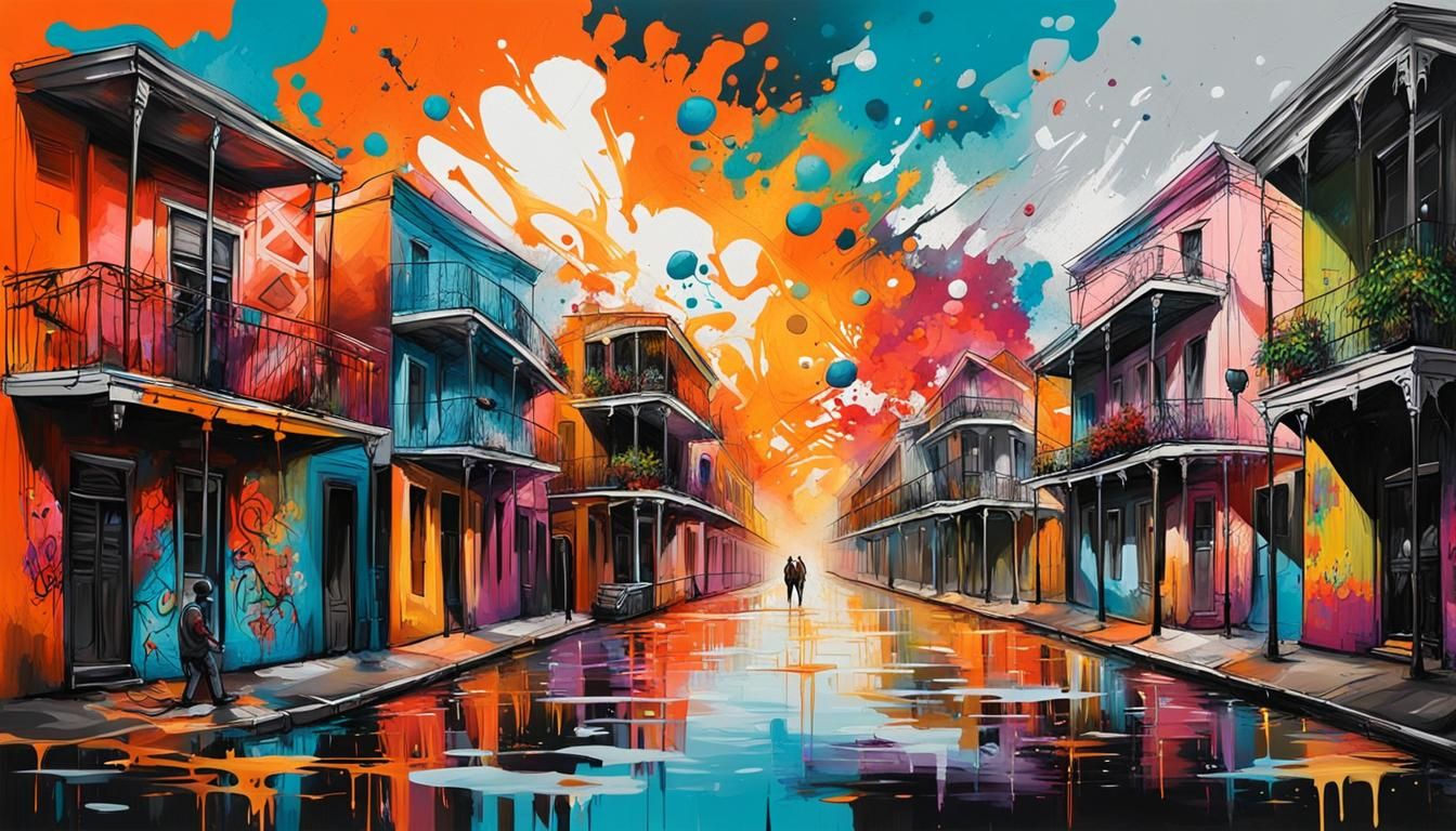 Aliens Dancing in New Orleans, Graffiti Art Style