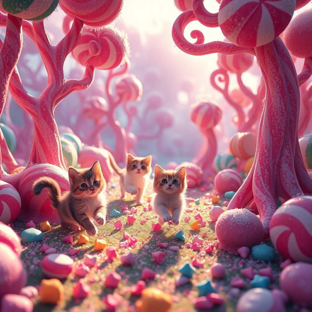 Whimsical Felines in a Sugar-Coated Dreamscape