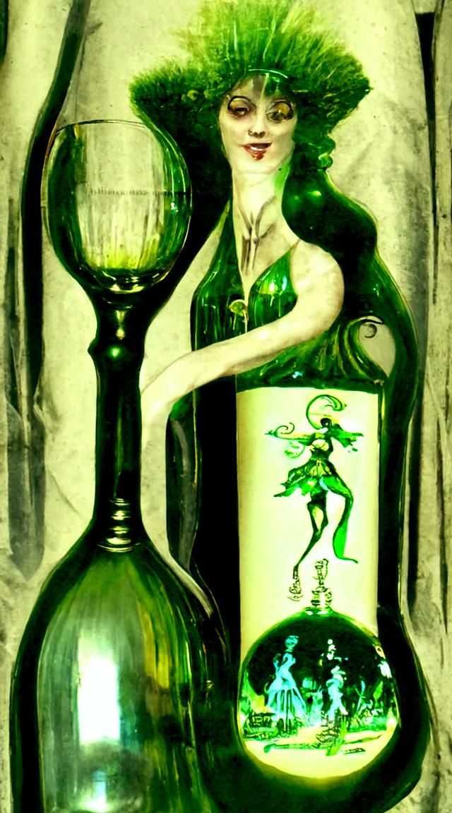 Art Nouveau Green Fairy in Mystic Woods