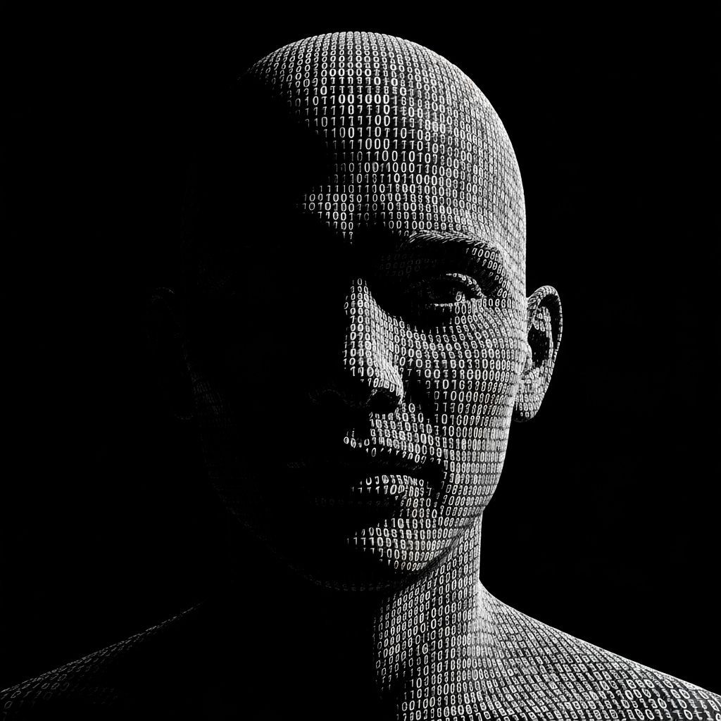 Face Made of Binary Code in Contemporary Computer Art Style