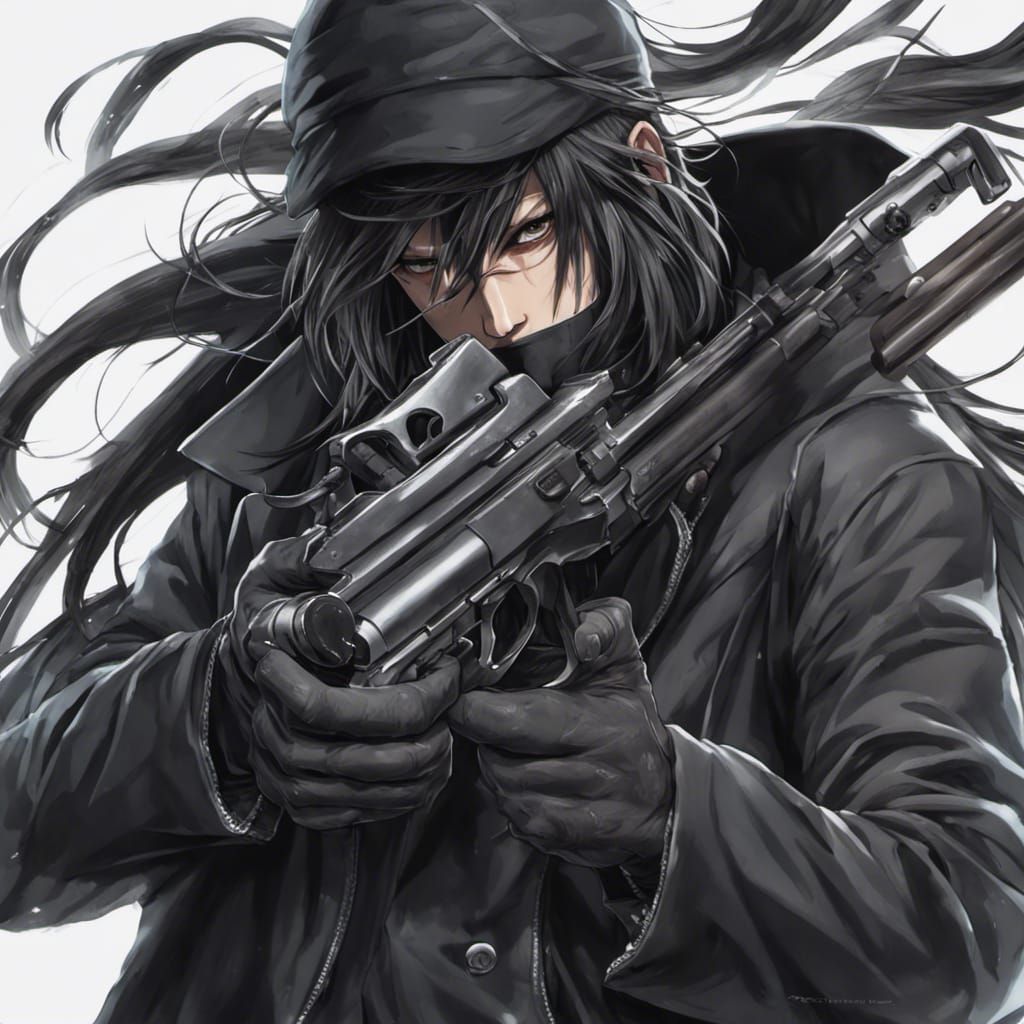 Ninja Warrior with Gun in Anime Style
