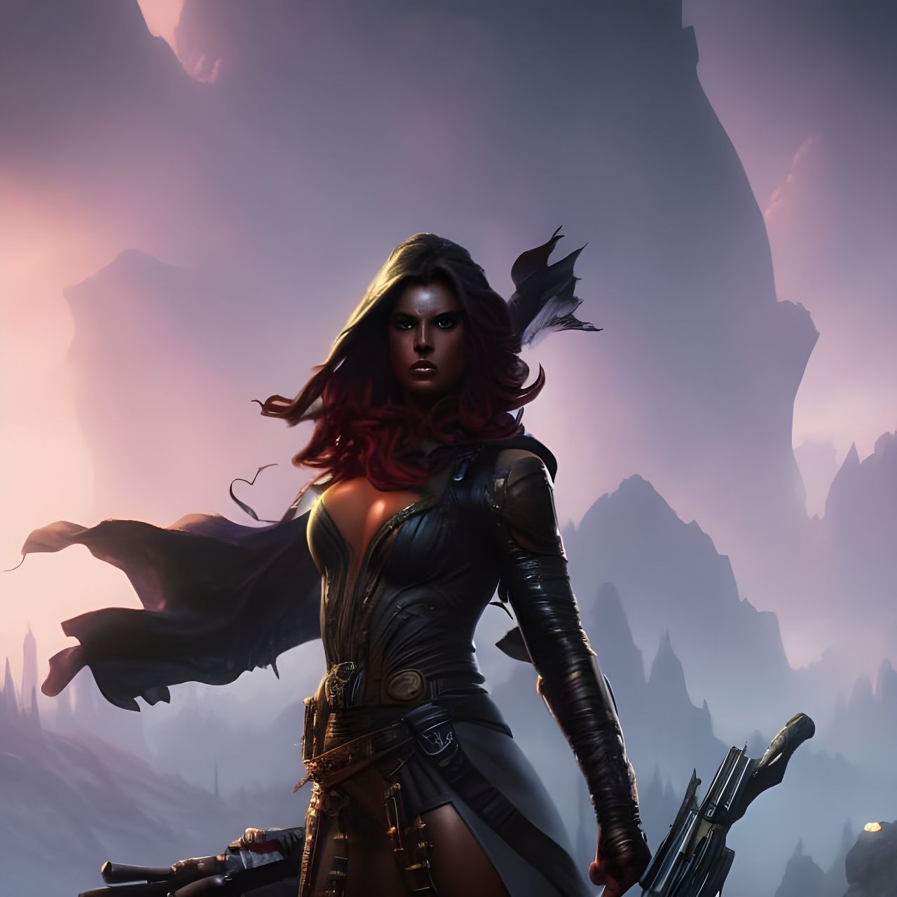 Muscular Huntress in Lush Forest, Fantasy Art