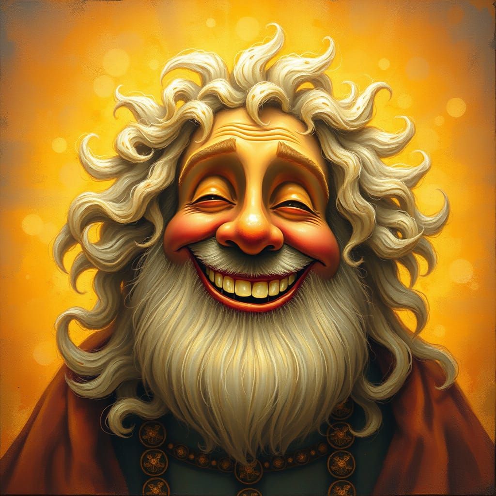 God Smiles at Human Absurdity in Whimsical Scene