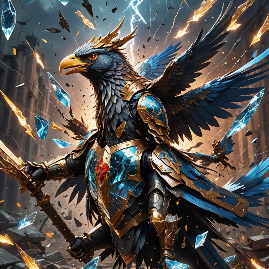 Detailed Hyperrealistic Armor with Birds and Lightning