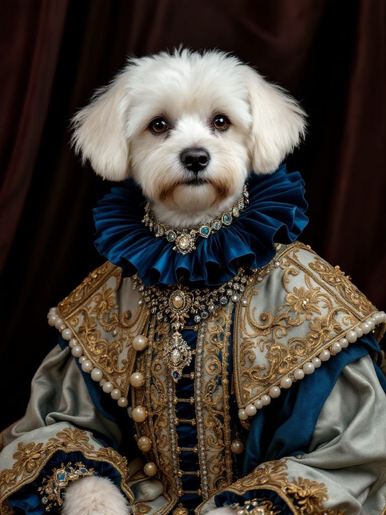 Maltese Dog in Renaissance Costume Portrait