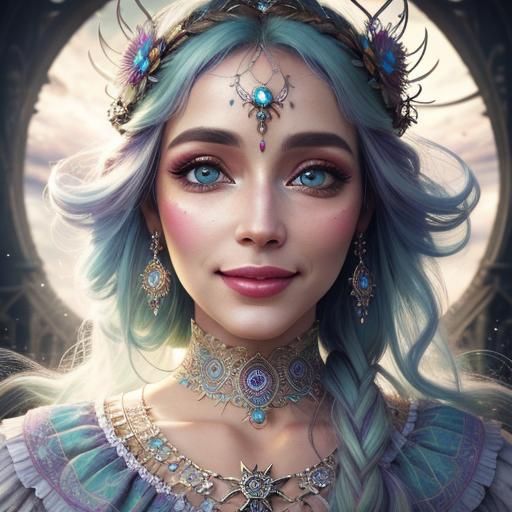 Ethereal Boho Lady in Magical Cloud Town