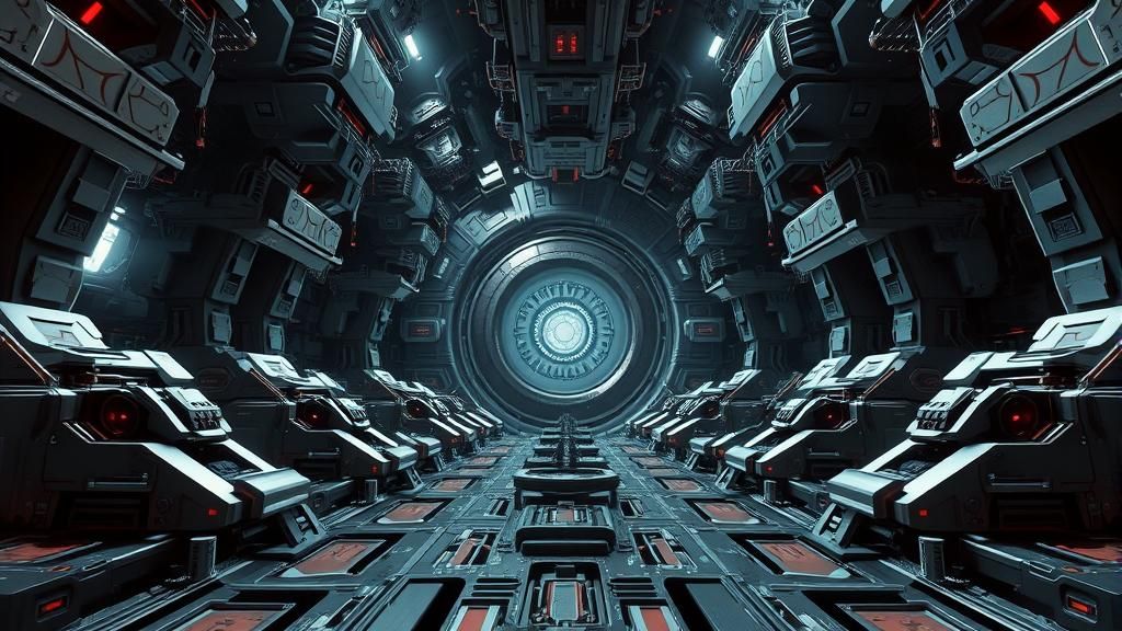 Fantasy Mech in Surreal Symmetrical Sci-Fi Scene