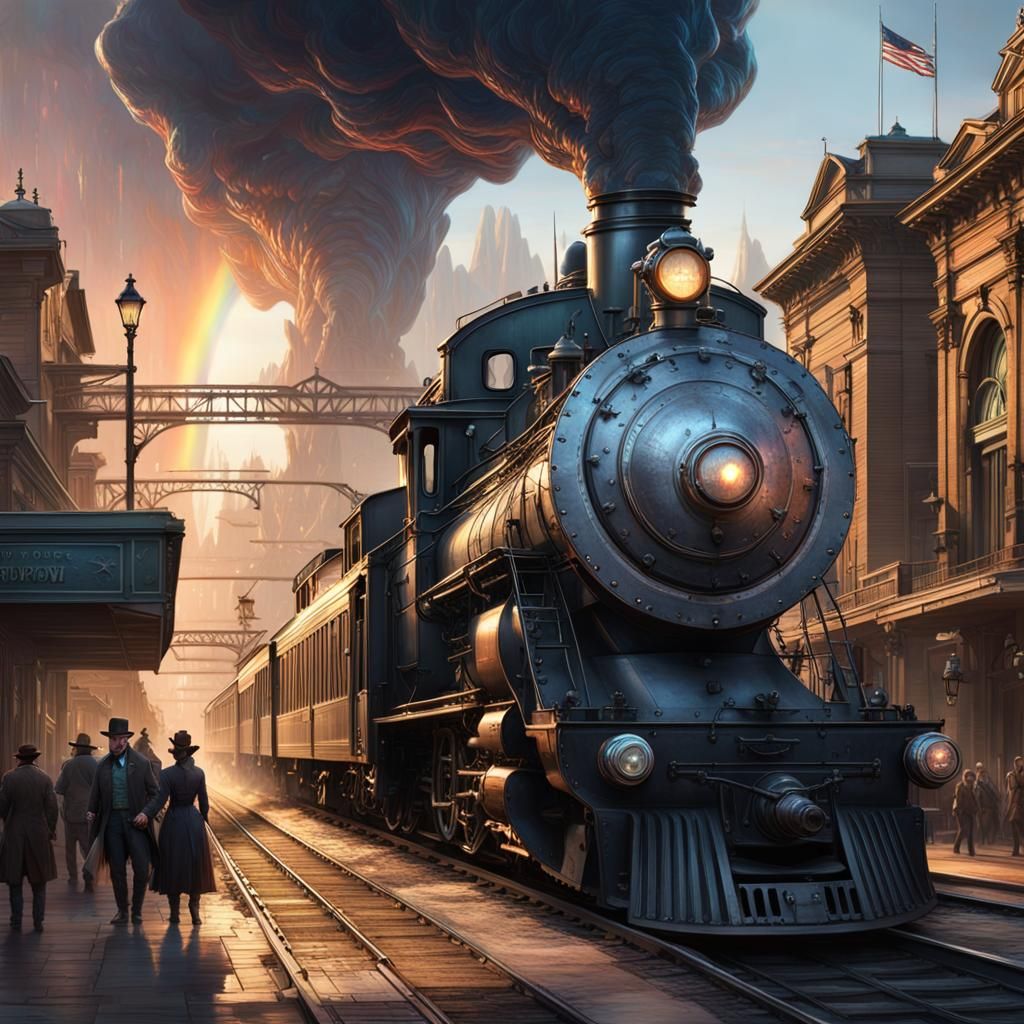 Alien Town Square in Old West Sunset: Detailed Art