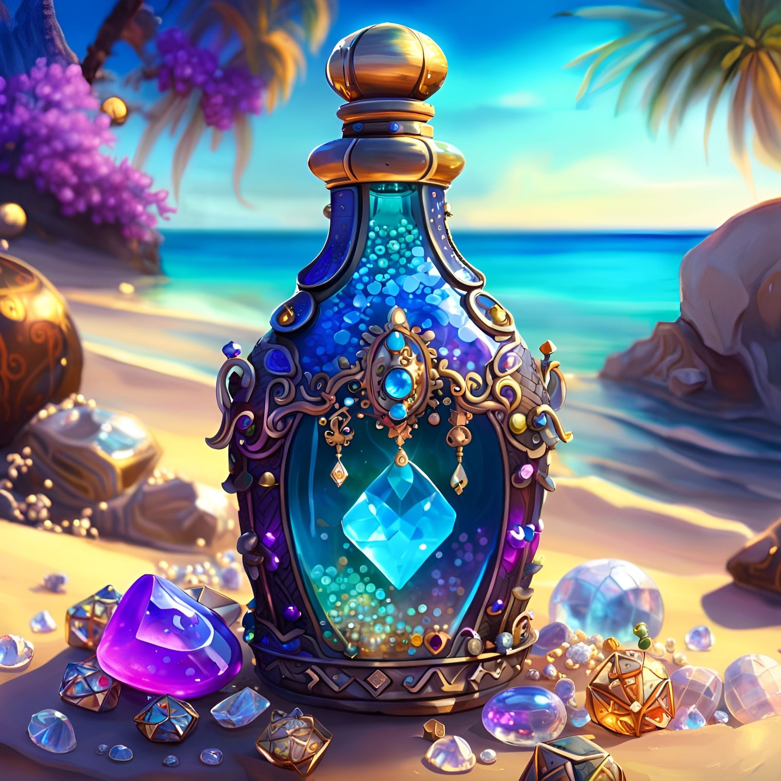 Magical Gem Bottle on Dreamy Shore