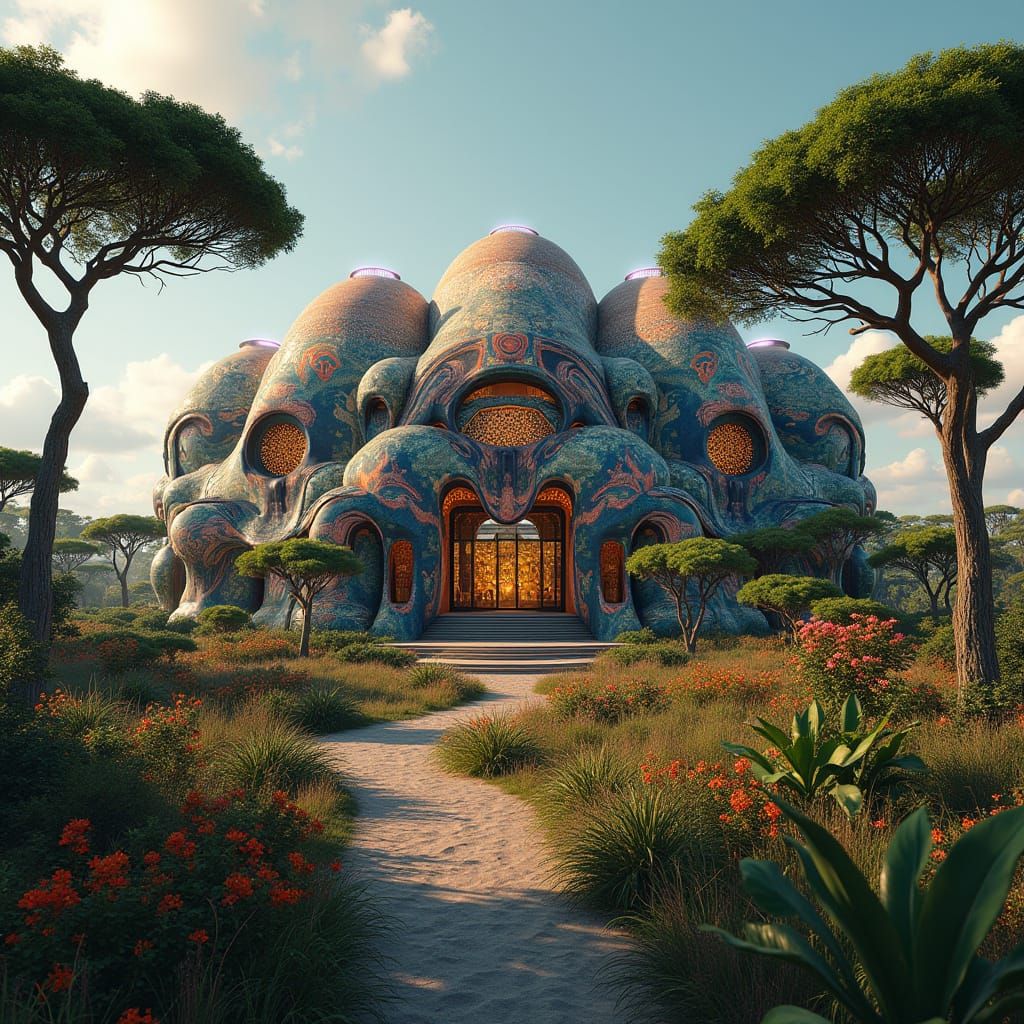 Afrofuturist Library in African Savanna